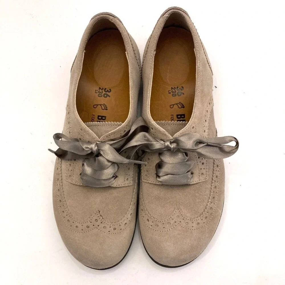 Birkenstock Laramie Wingtip Suede Shoes Taupe Regular Fit Women 5 EU‎ 36